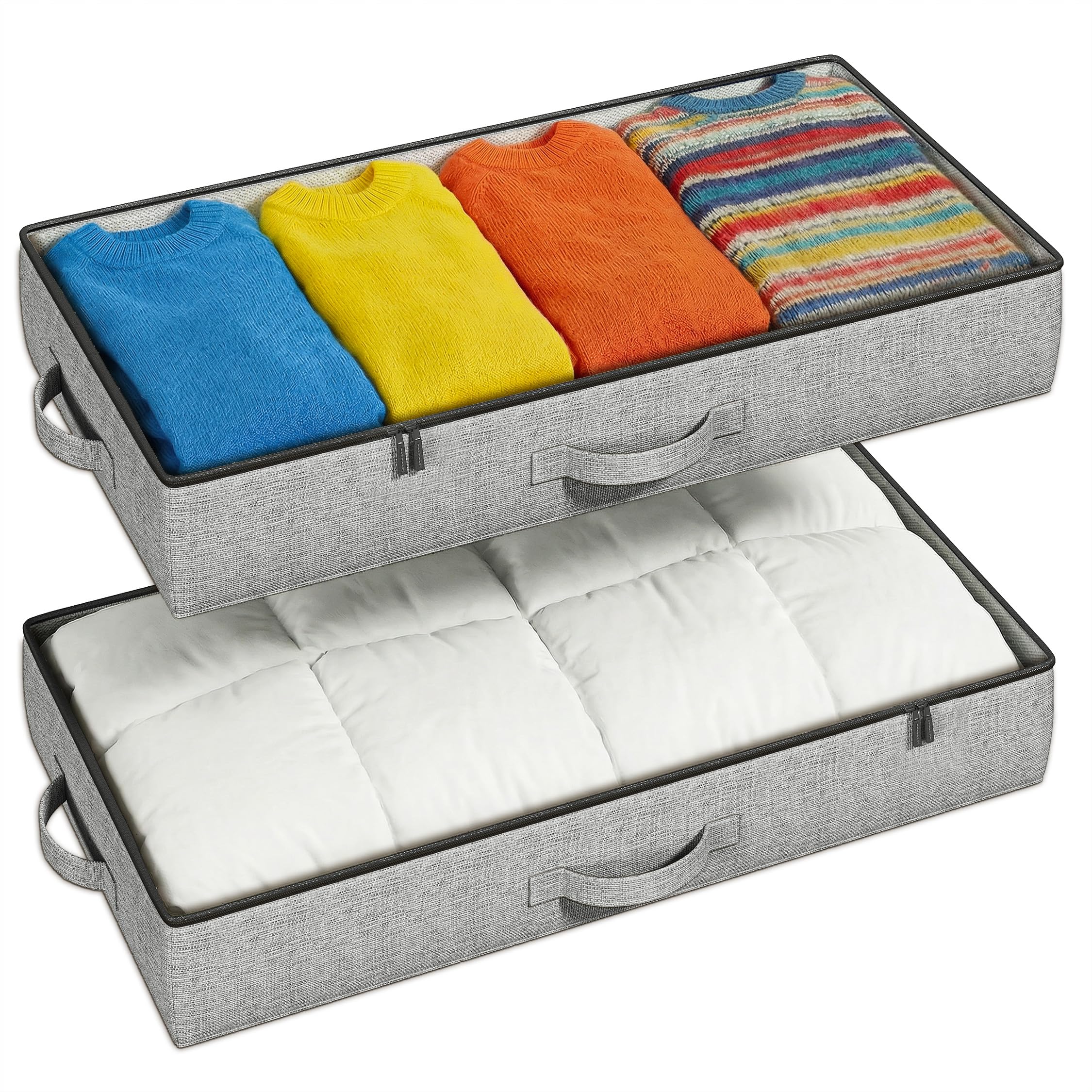 TidyCorner two-pack under-bed bins with dust-proof double zippers for smooth access.