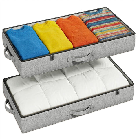 TidyCorner two-pack under-bed bins with dust-proof double zippers for smooth access.