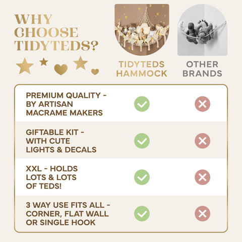 TIDYTEDS natural cotton net assembly reveals eco-friendly, toxin-free materials for gentle play.