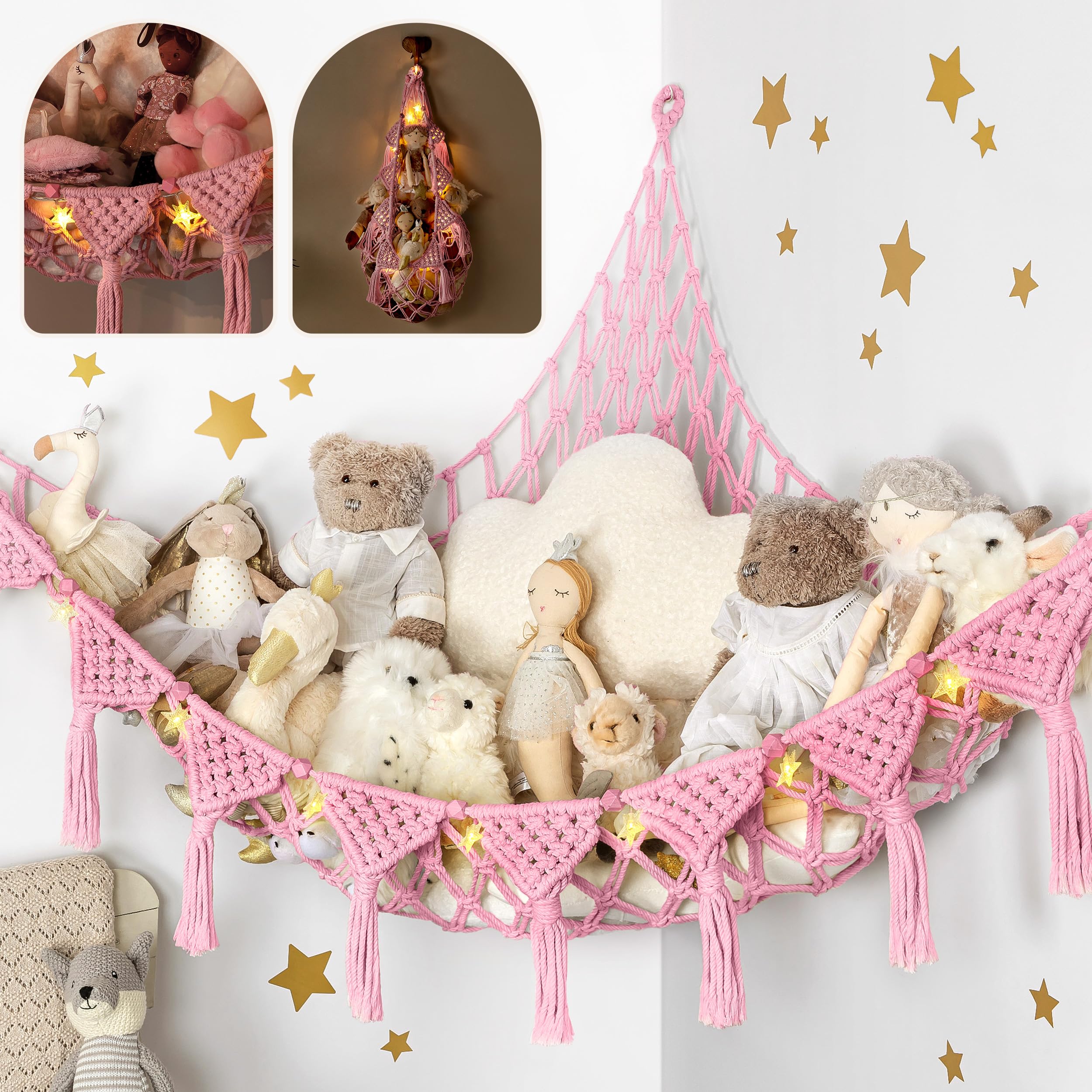 TIDYTEDS stuffed animal hammock corner holding plushies for a tidy play area.