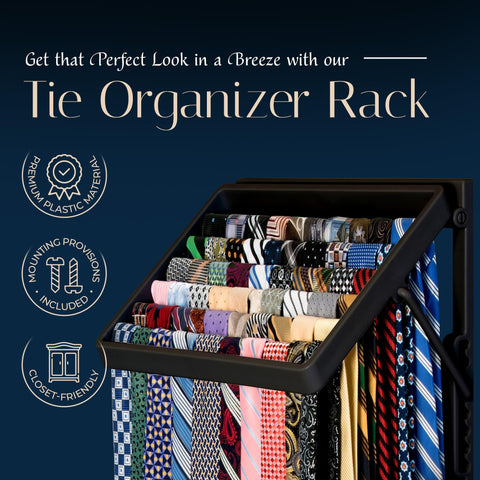 TieMaster belt hooks visible on the rack for easy storage