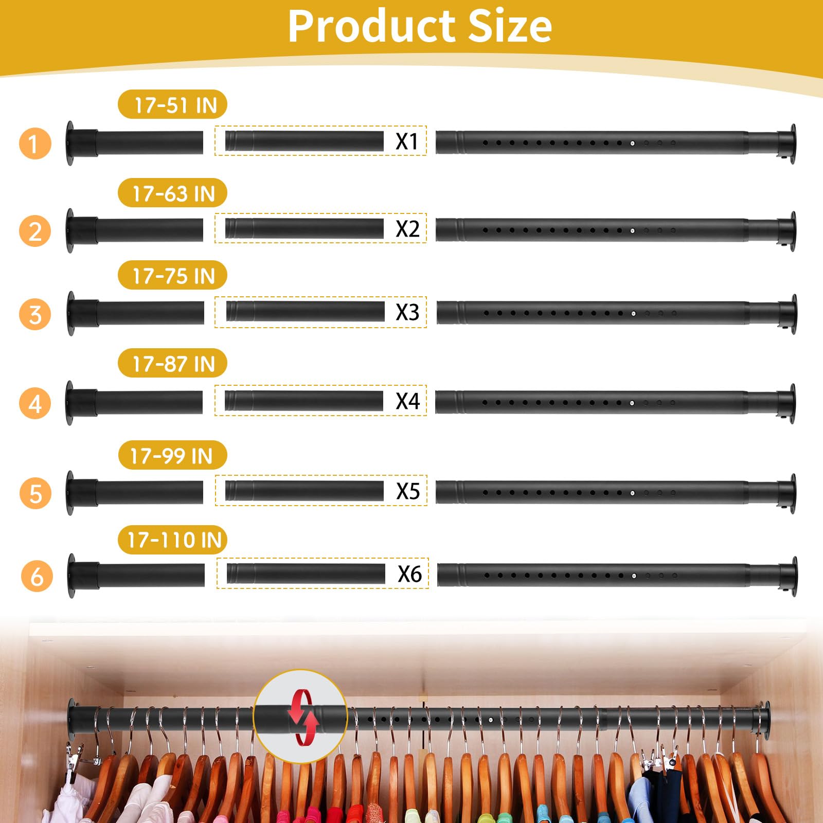 Tiemlet Closet Rod stainless steel construction resists warping and bending.