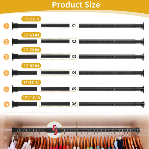 Tiemlet Closet Rod stainless steel construction resists warping and bending.
