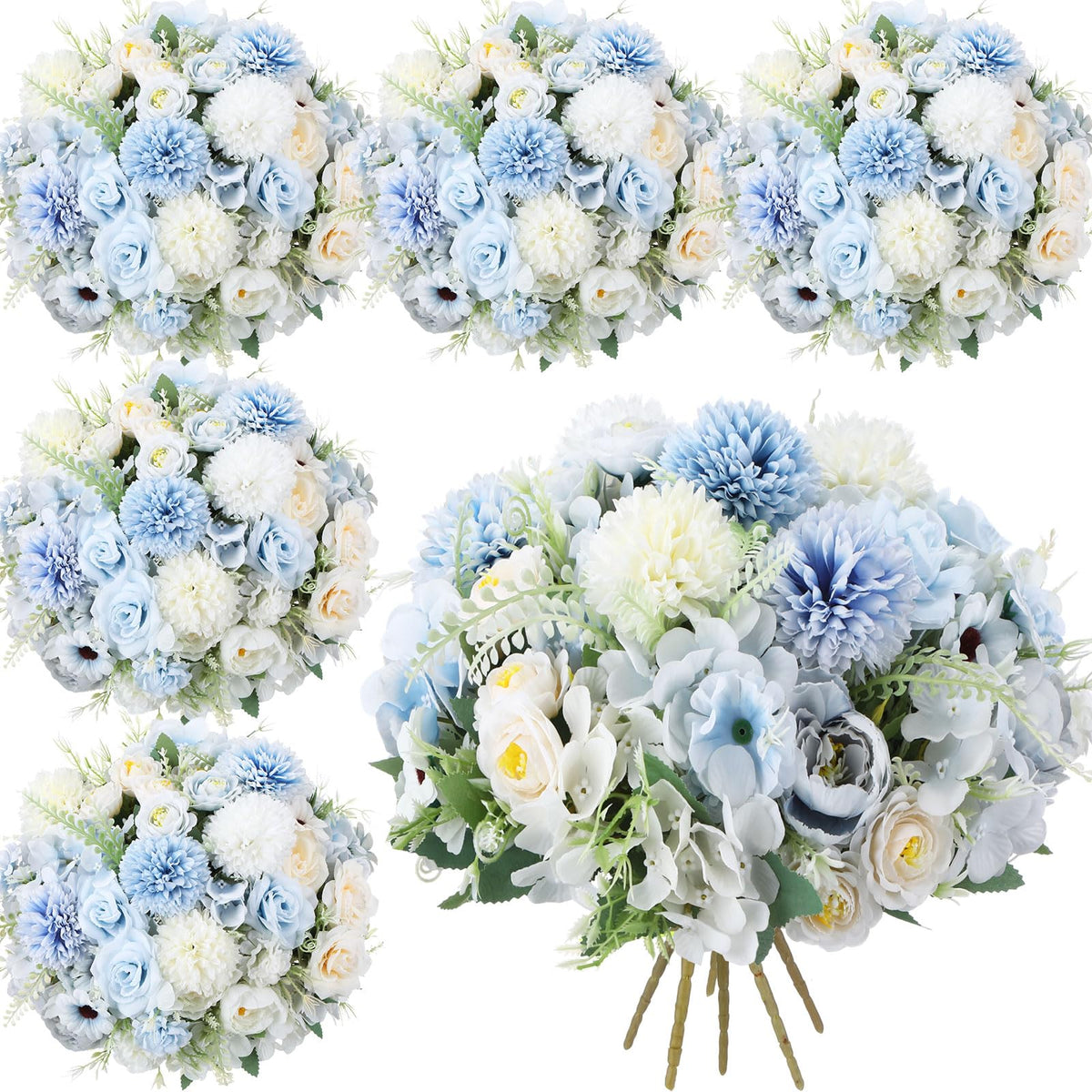 Tigeen 6-bundle artificial bouquet set with white and blue blooms for elegant decor.