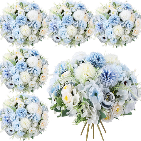 Tigeen 6-bundle artificial bouquet set with white and blue blooms for elegant decor.