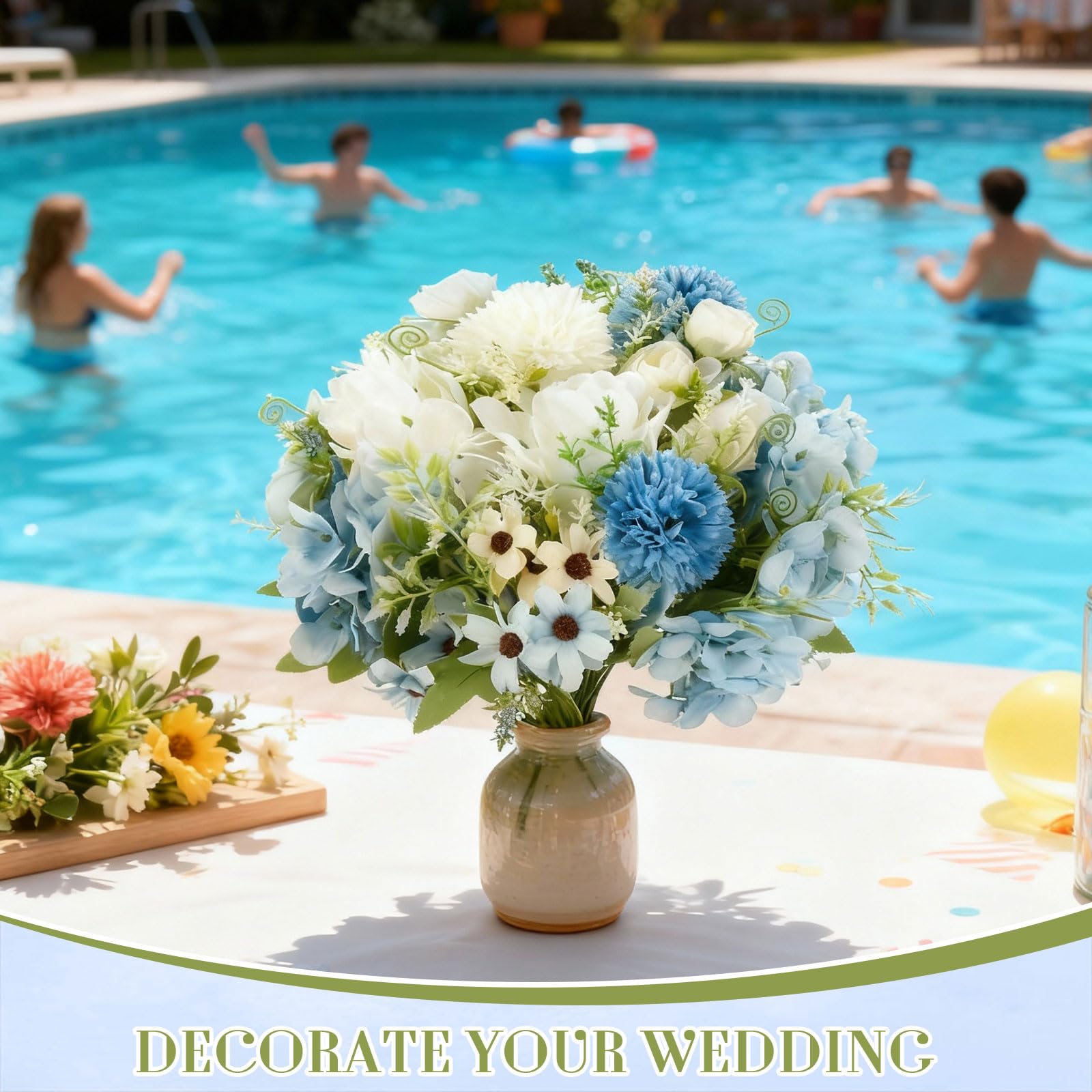 Tigeen dining table decor with full artificial flower arrangement for ambiance.