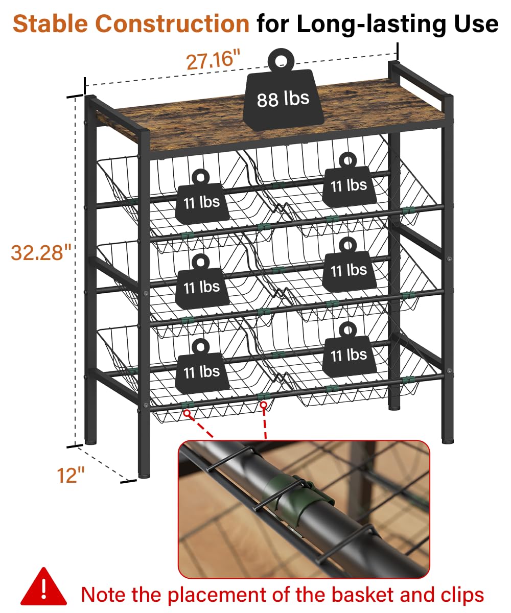 Tigerden four-tier baskets showcase spacious storage for produce and pantry items.