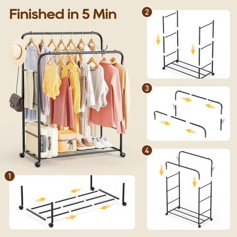 TigerParty clothes rack shelves provide convenient spaces for folded items and shoes.