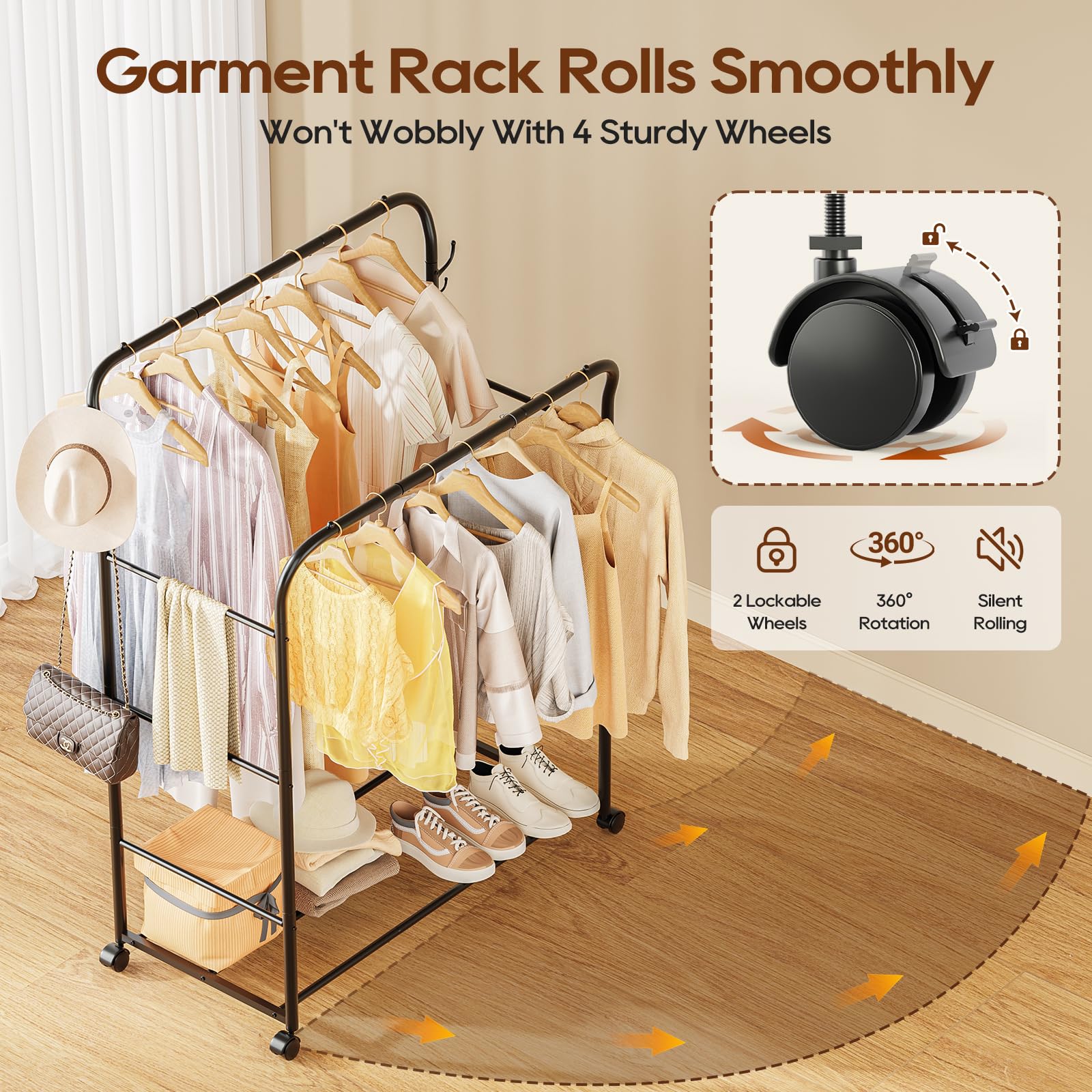 TigerParty six-side-bars design offers versatile hanging options and compact organization.