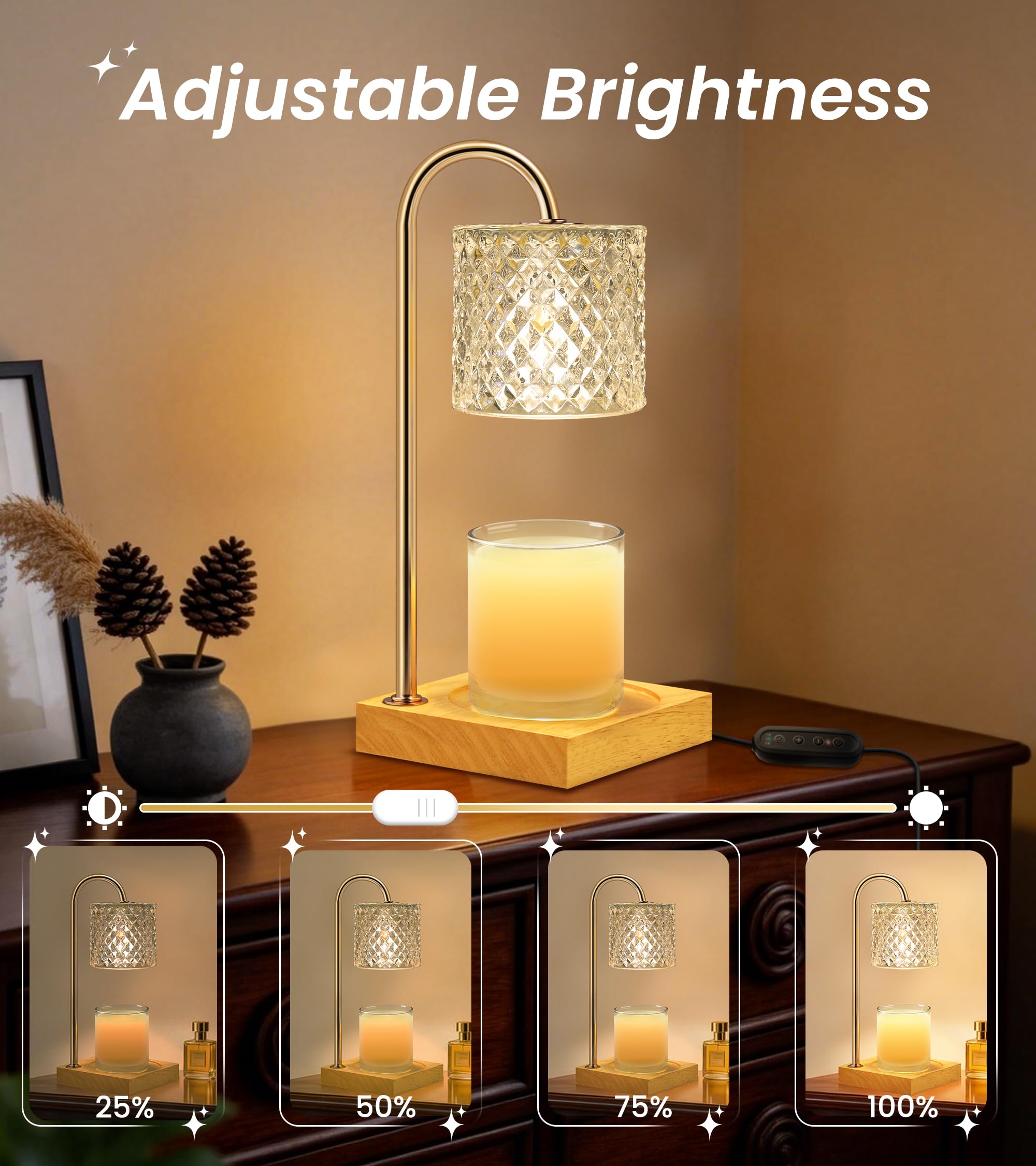 TigQiang candle warmer lamp with 7-level dimmer for mood control