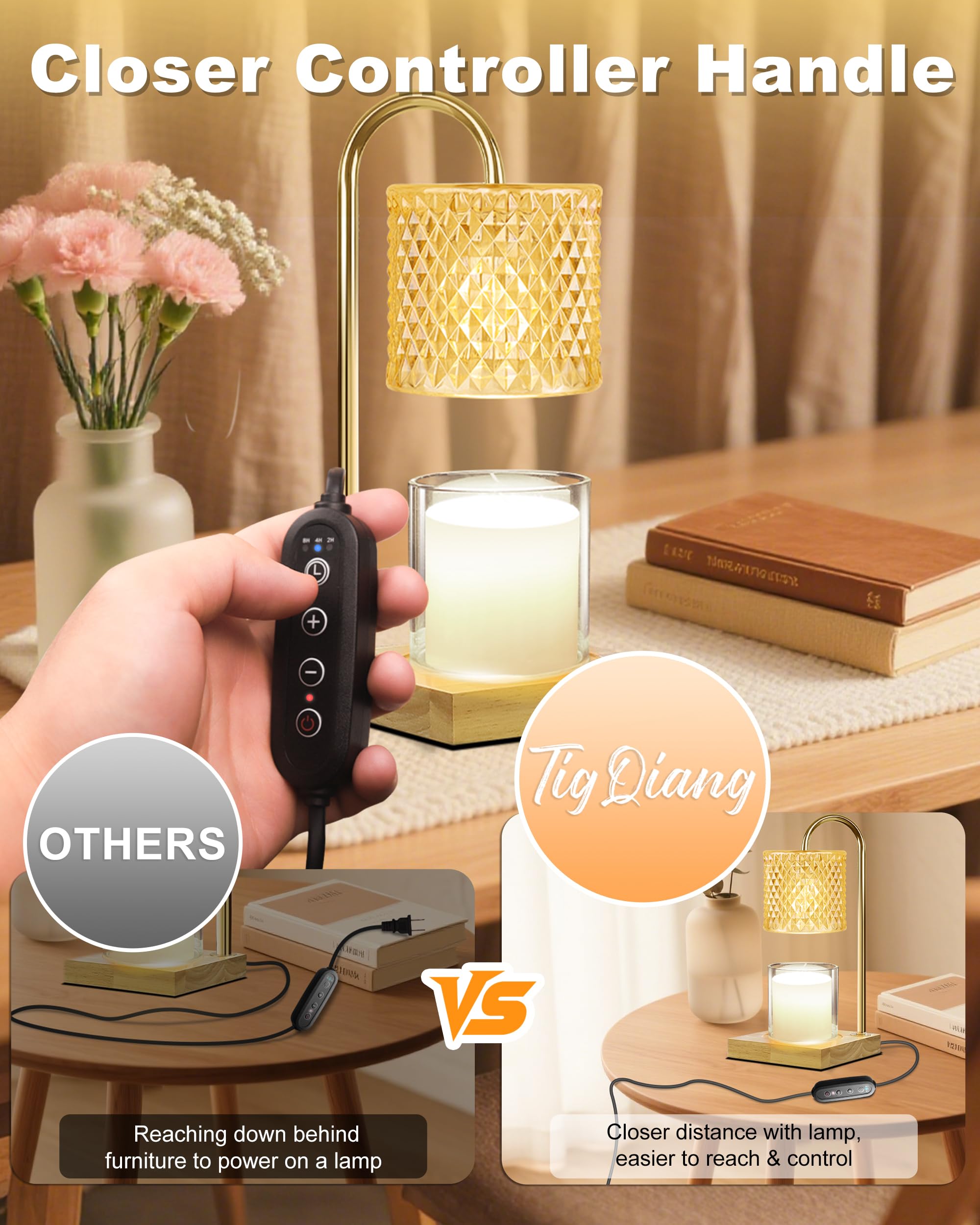Seven-level dimmer lets you adjust brightness for mood and fragrance.