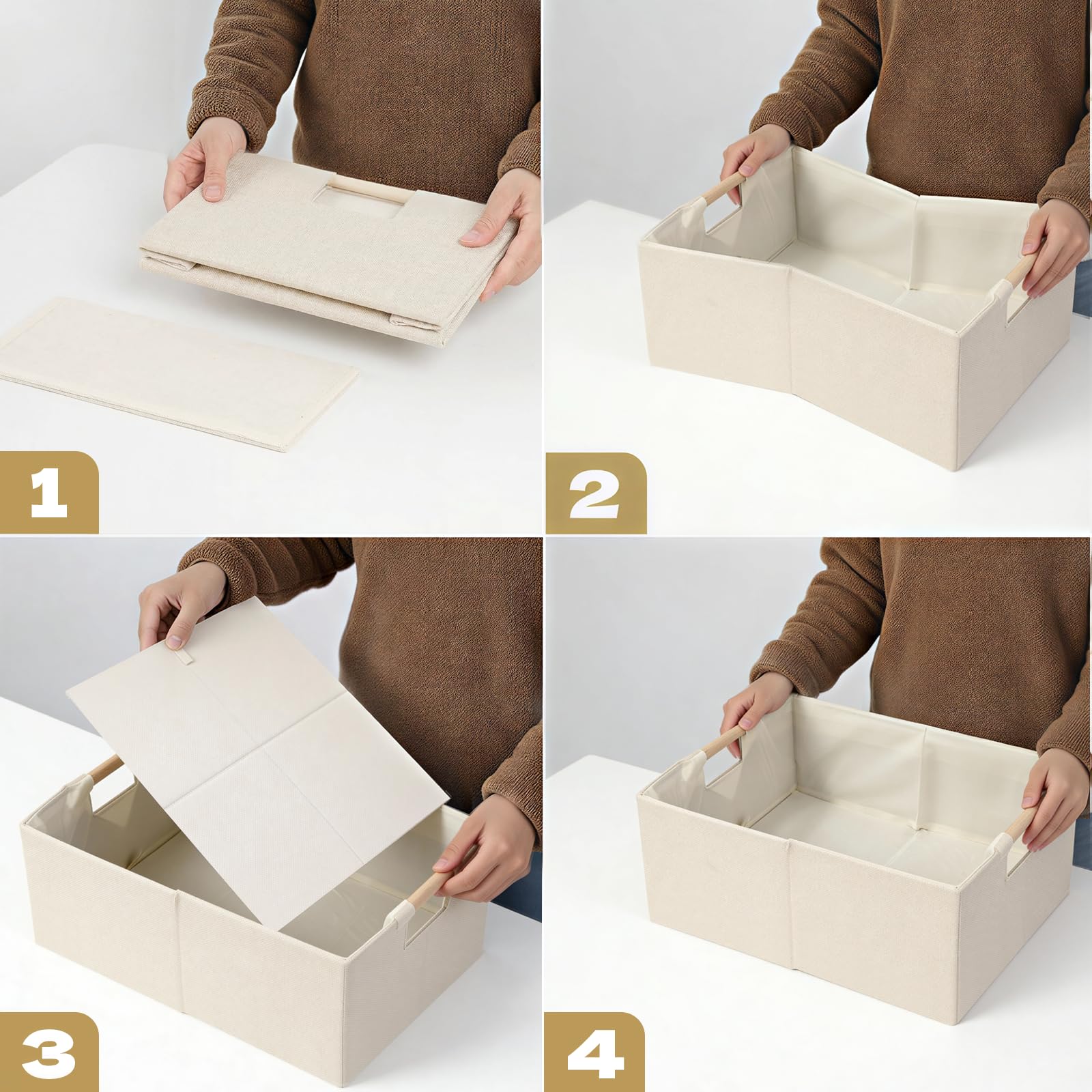 Tihaolity canvas storage bins with handles provide easy lifting from shelves.