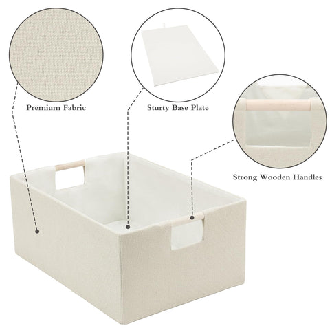 Tihaolity linen storage boxes with wooden handles offer sturdy, stylish organization.