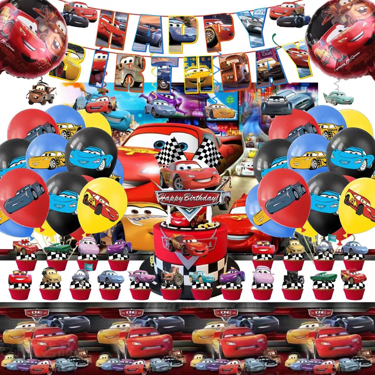 Tihufe Cars birthday banner adds a festive focal point to party decor