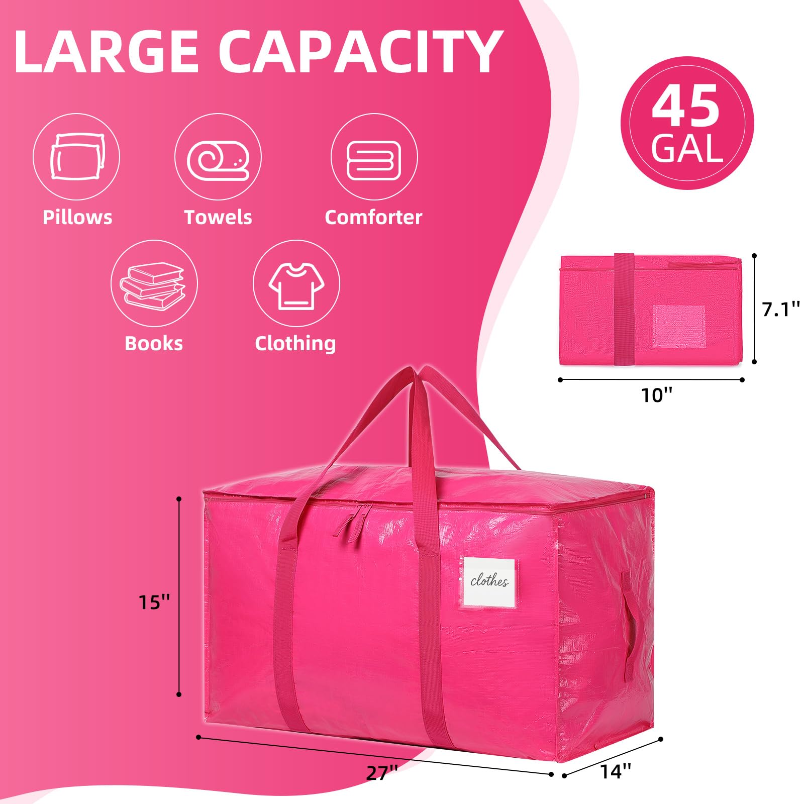 TIIOCTI Moving Bags Hot Pink durable woven fabric withstands heavy loads