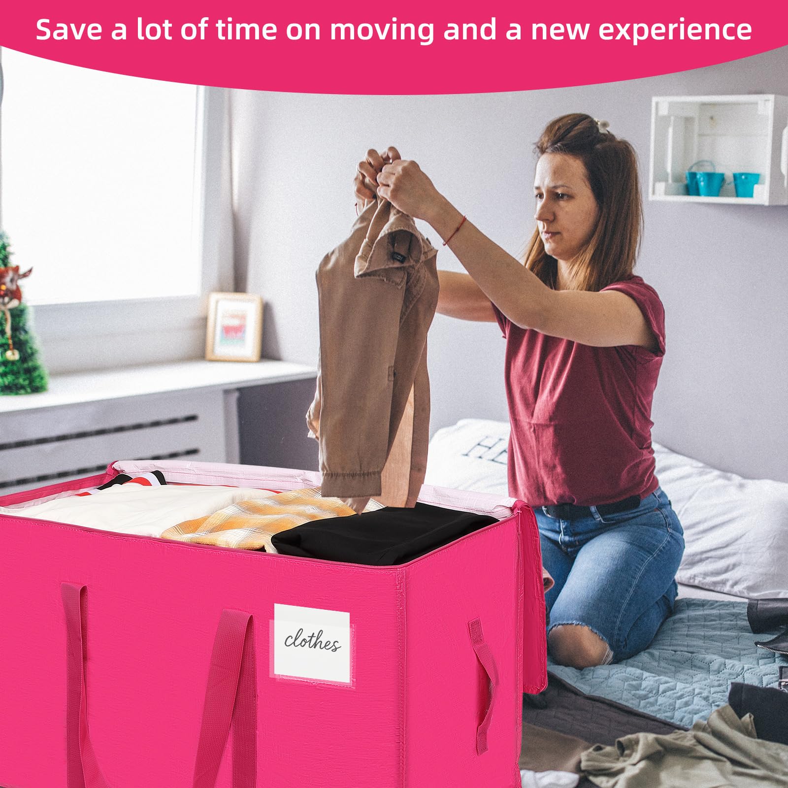 TIIOCTI Moving Bags Hot Pink full of clothes shows spacious packing