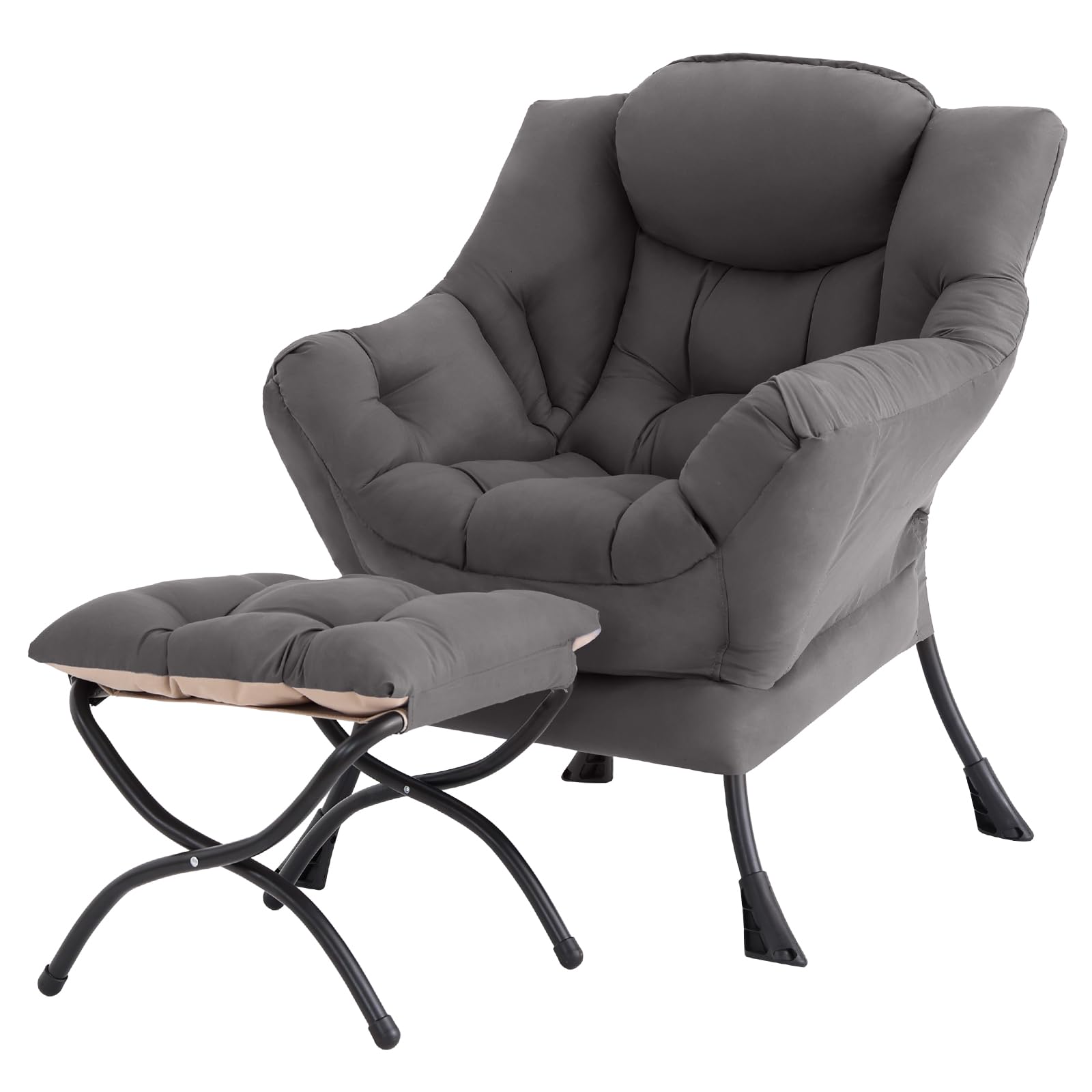 Tiita modern large accent chair with ottoman in dark grey for relaxing lounging