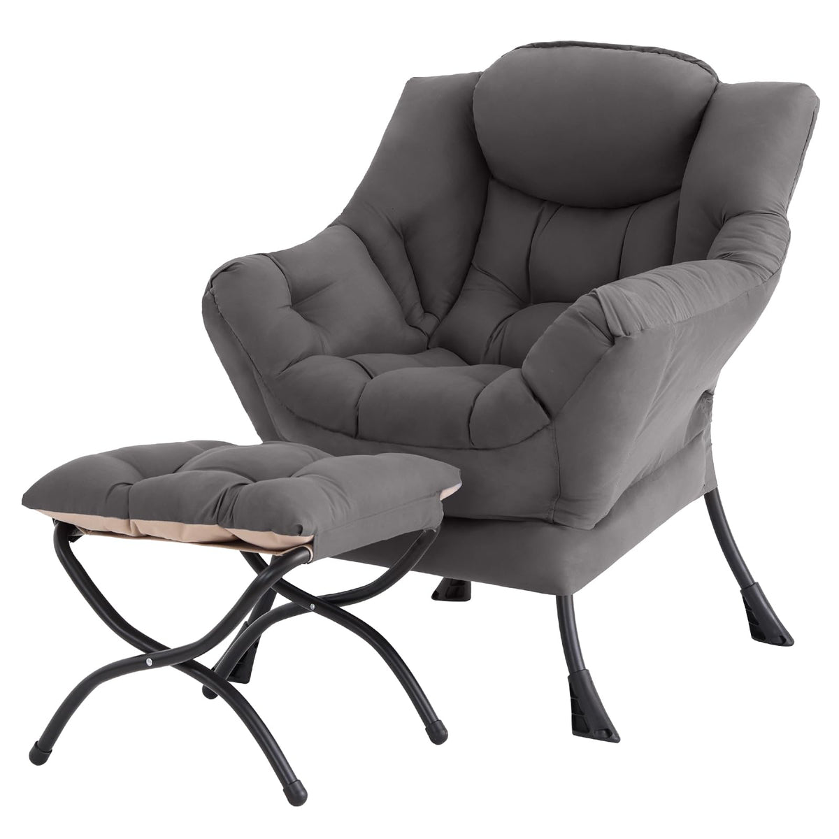 Tiita modern large accent chair with ottoman in dark grey for relaxing lounging