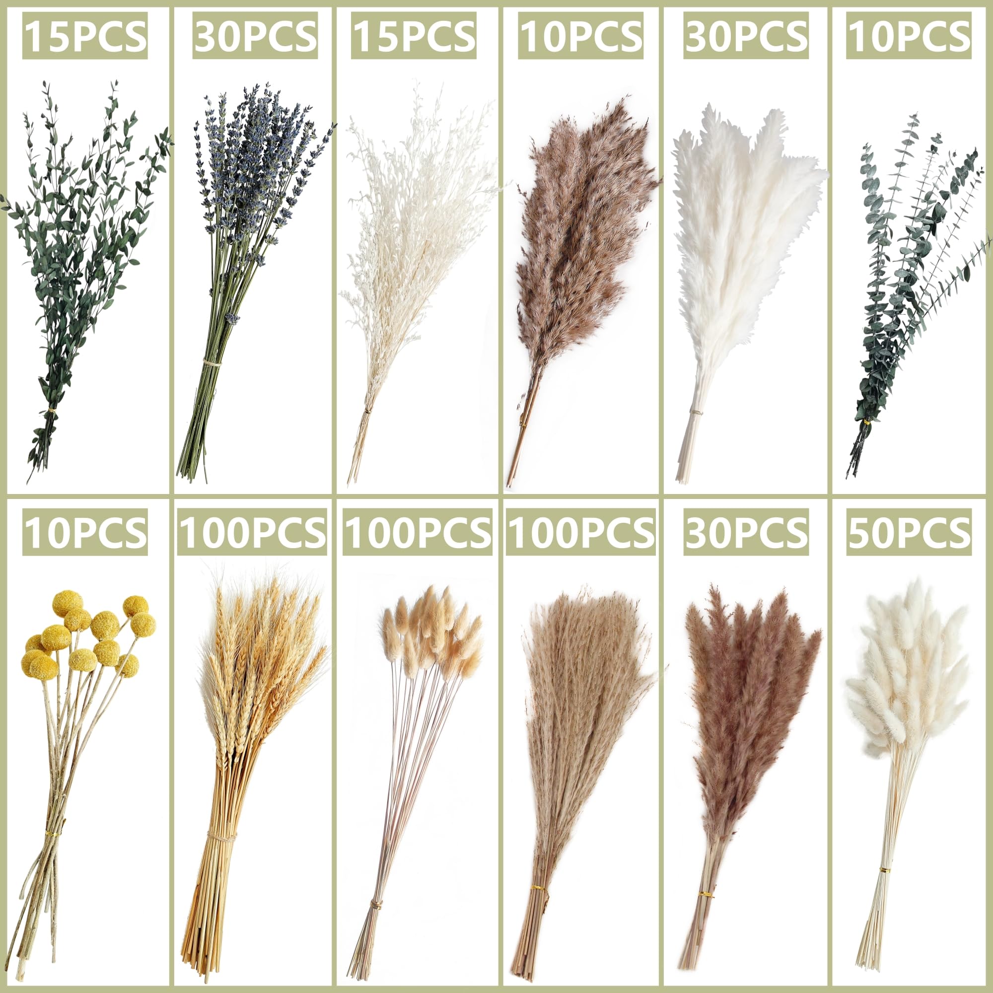 Tikaray bunny tails and lavender dried florals for texture in vases.