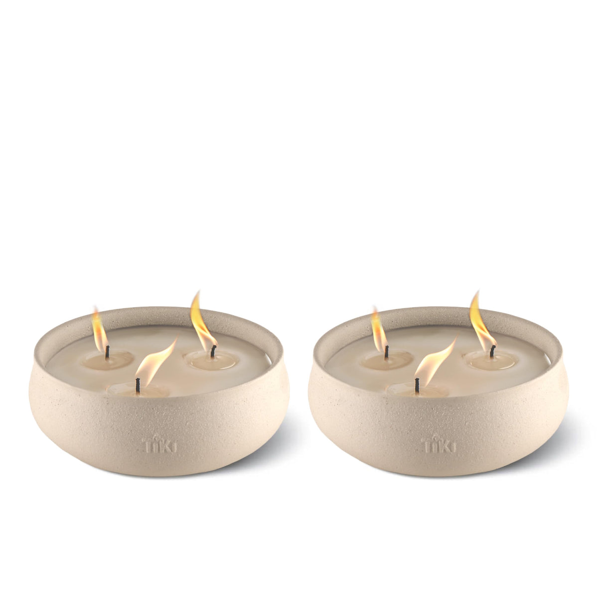 TIKI citronella candle 2-pack with white bowl elevates outdoor tables and creates warm ambience.