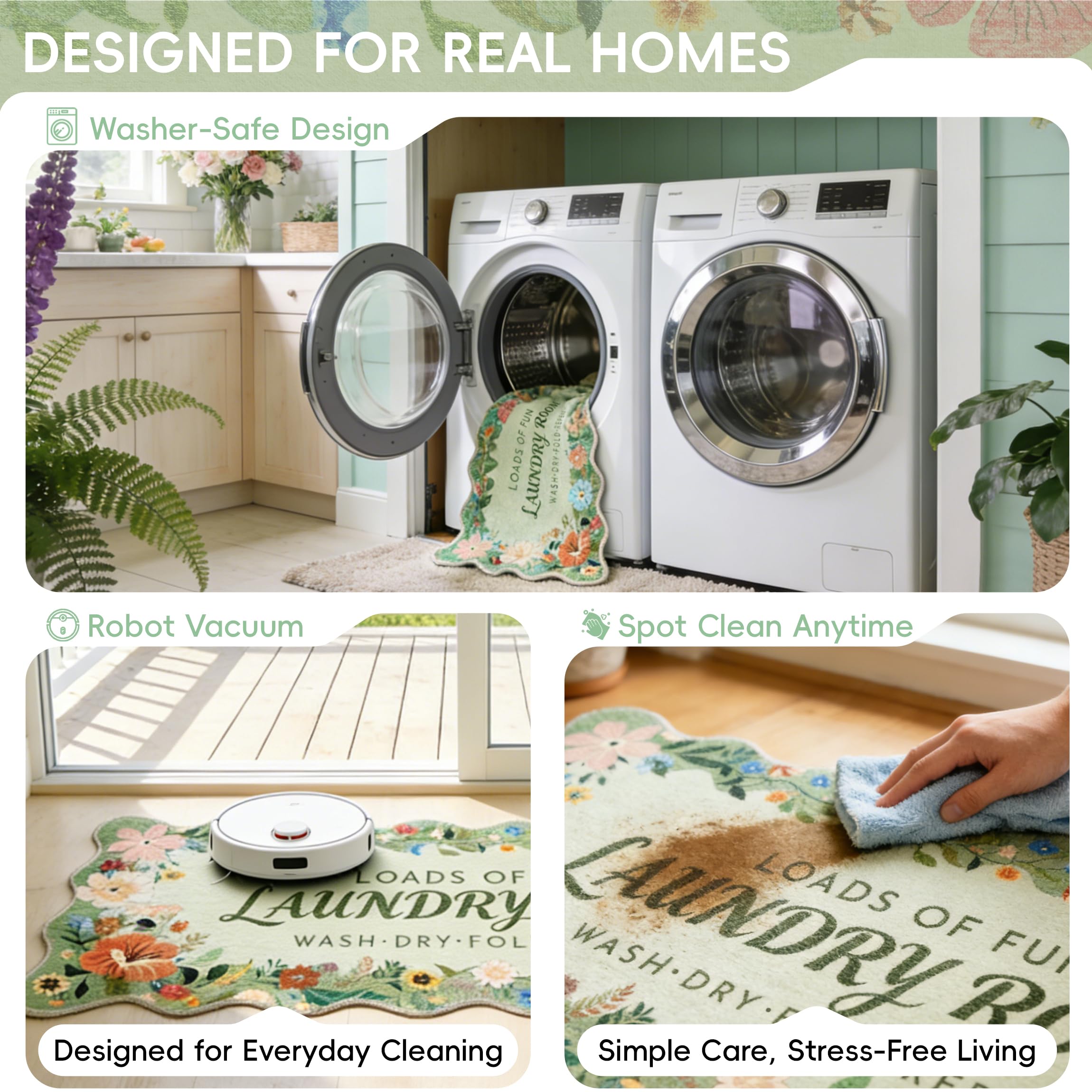 TIKIRUGI vibrant spring bloom boho pattern enlivens kitchens, mudrooms, or basements.