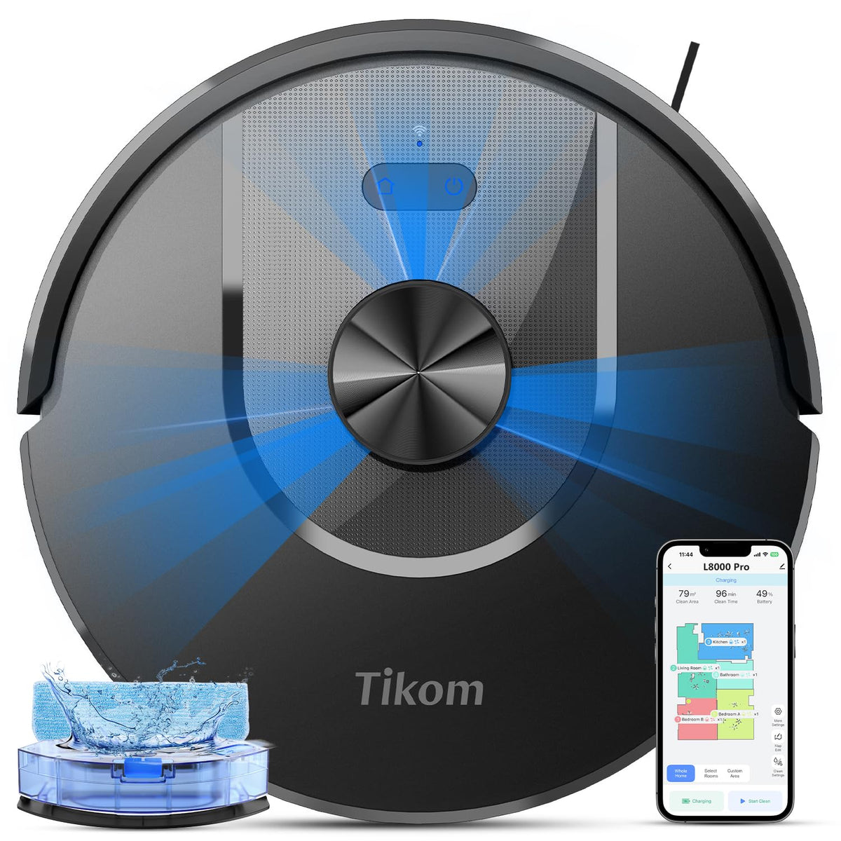 Tikom L8000 Pro 6000Pa suction on hard floors and carpets.