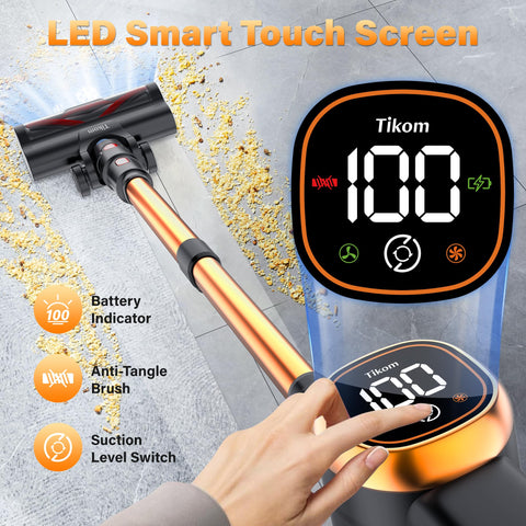 Tikom V500 anti-tangle brush helps prevent hair wrap during pet-friendly cleaning.