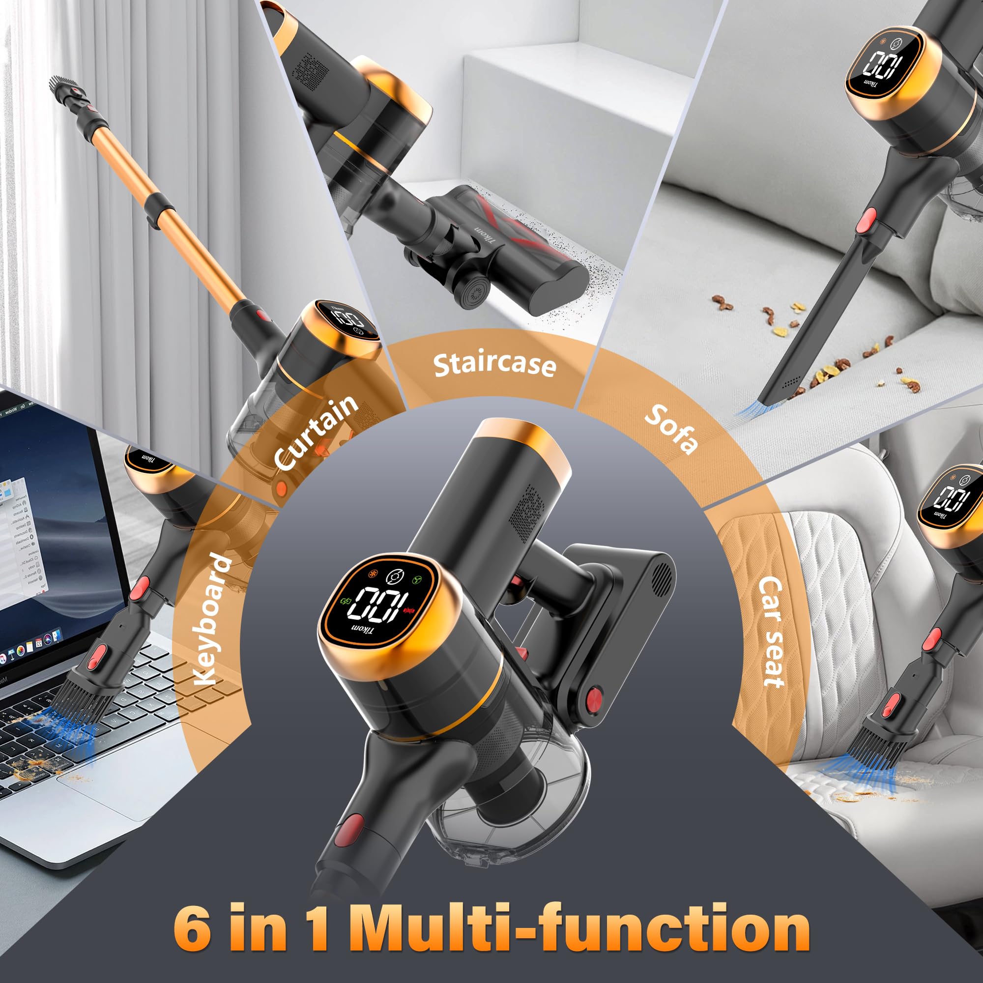 Tikom V500 motorized cleaner head tackles stubborn dirt on carpets and hard floors.