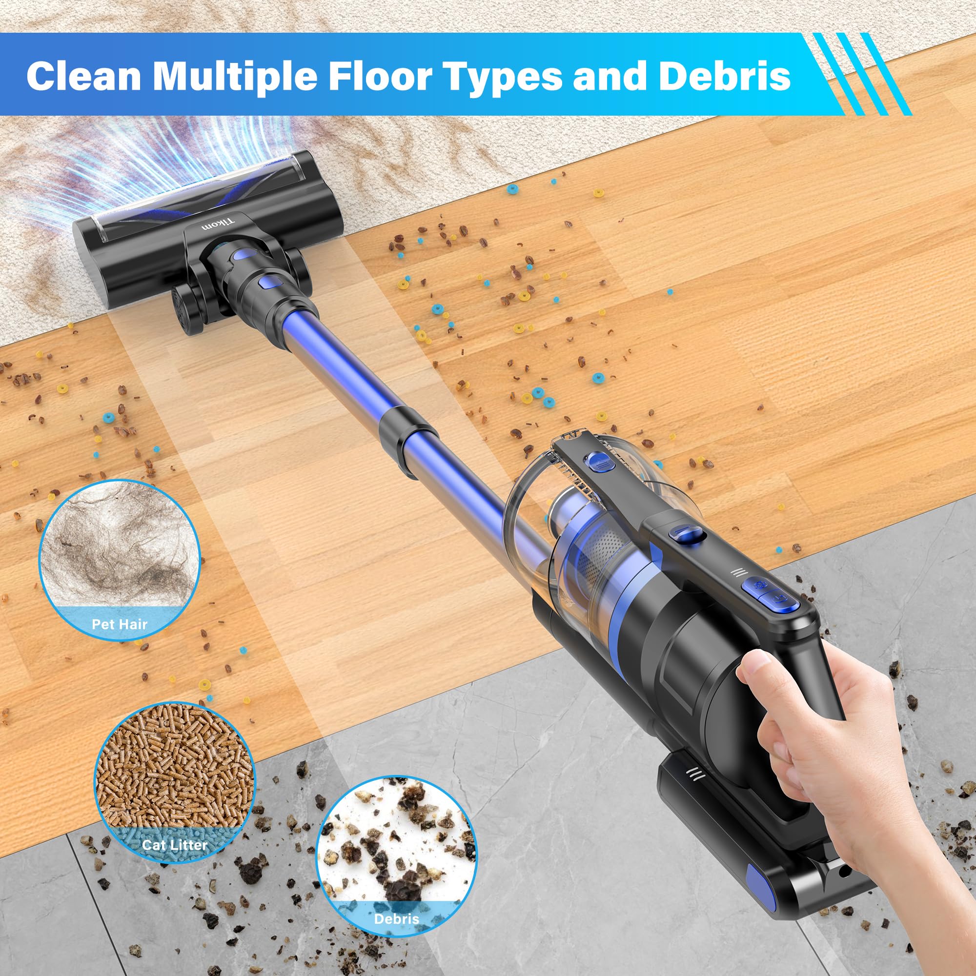Tikom V700 battery runtime up to 40 minutes on low suction.