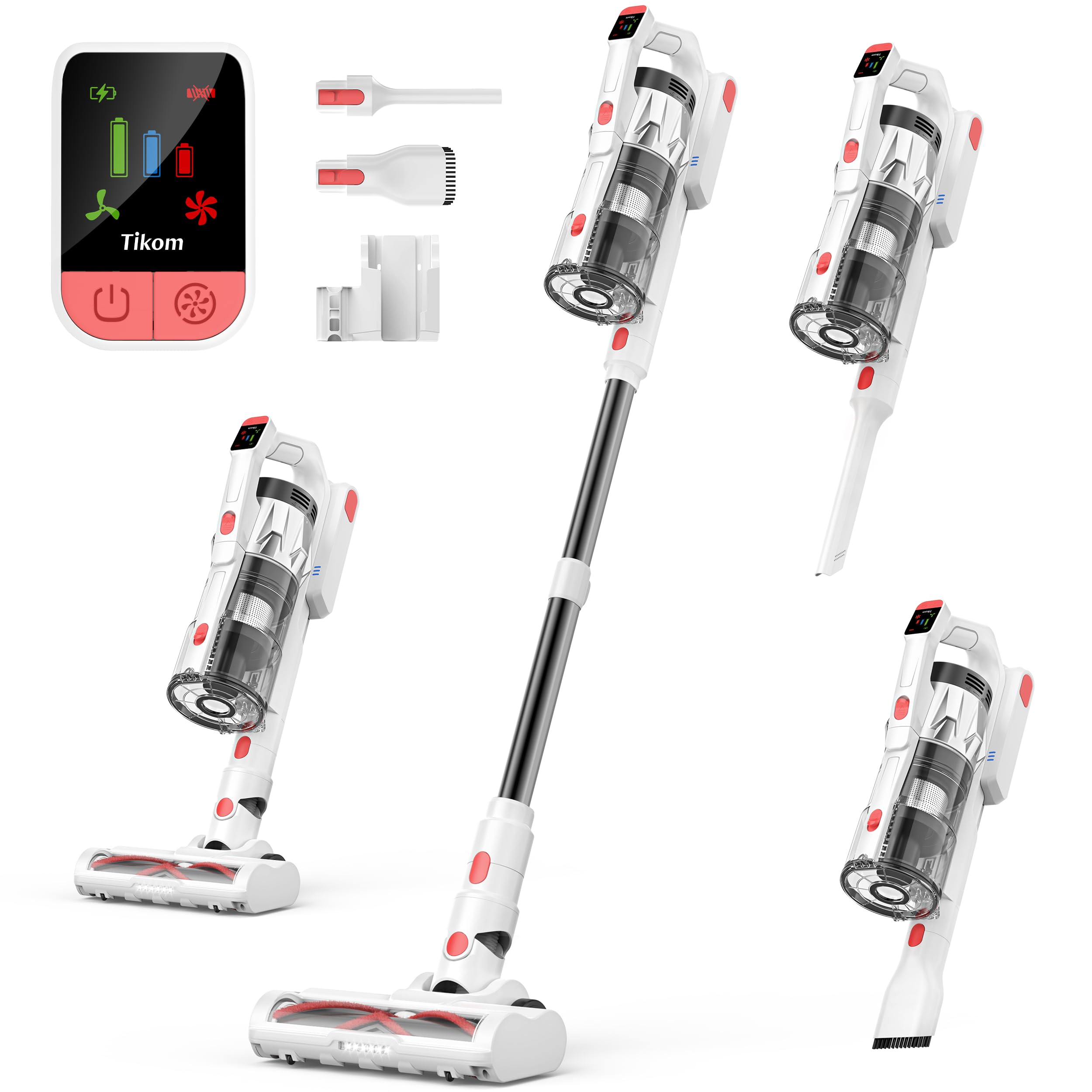 Tikom V750 suction head cleans carpet efficiently for powerful cleaning.