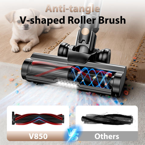 Tikom V850 anti-tangle roller prevents hair wrap during cleaning.