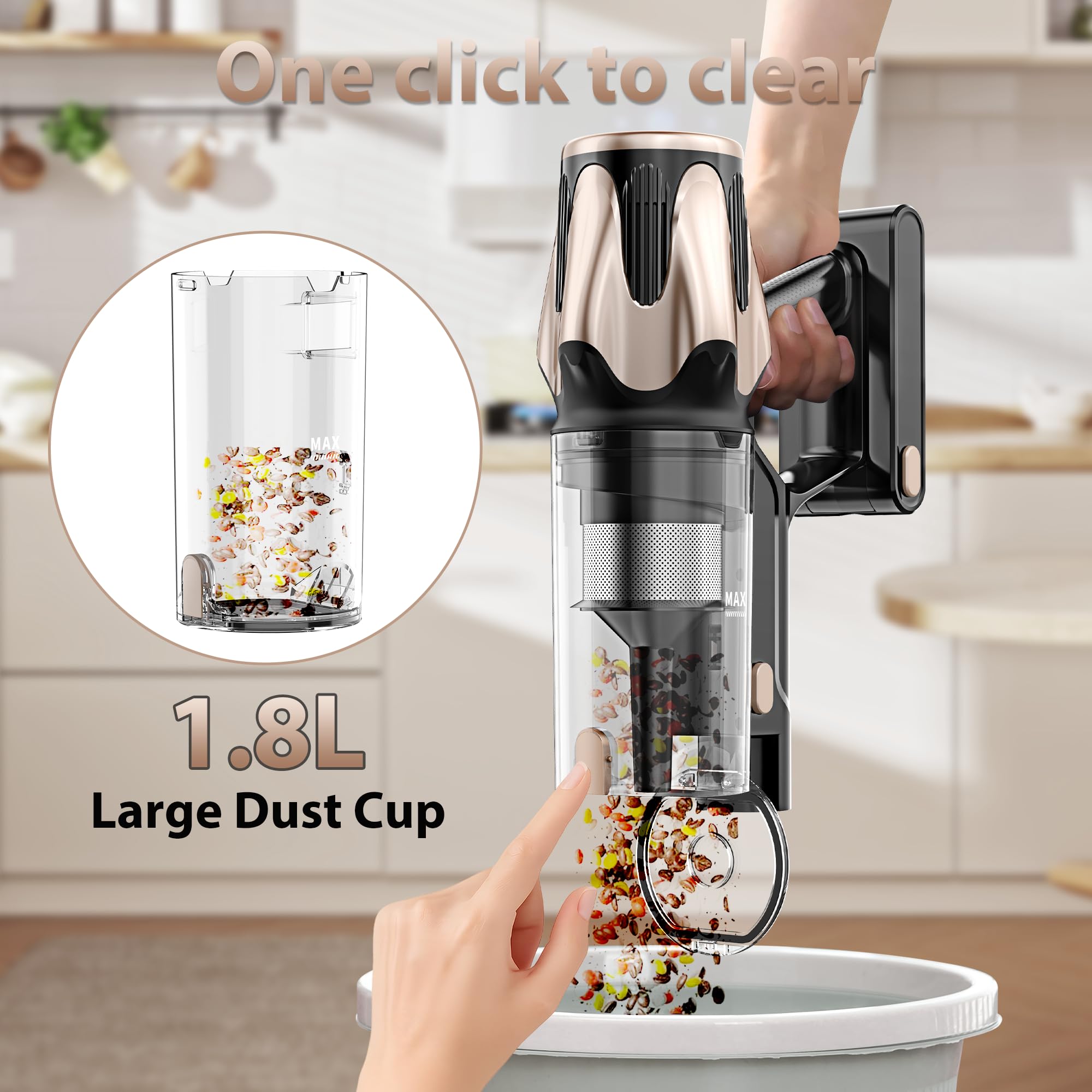 Tikom V850 lightweight handle enables comfortable one-handed cleaning.