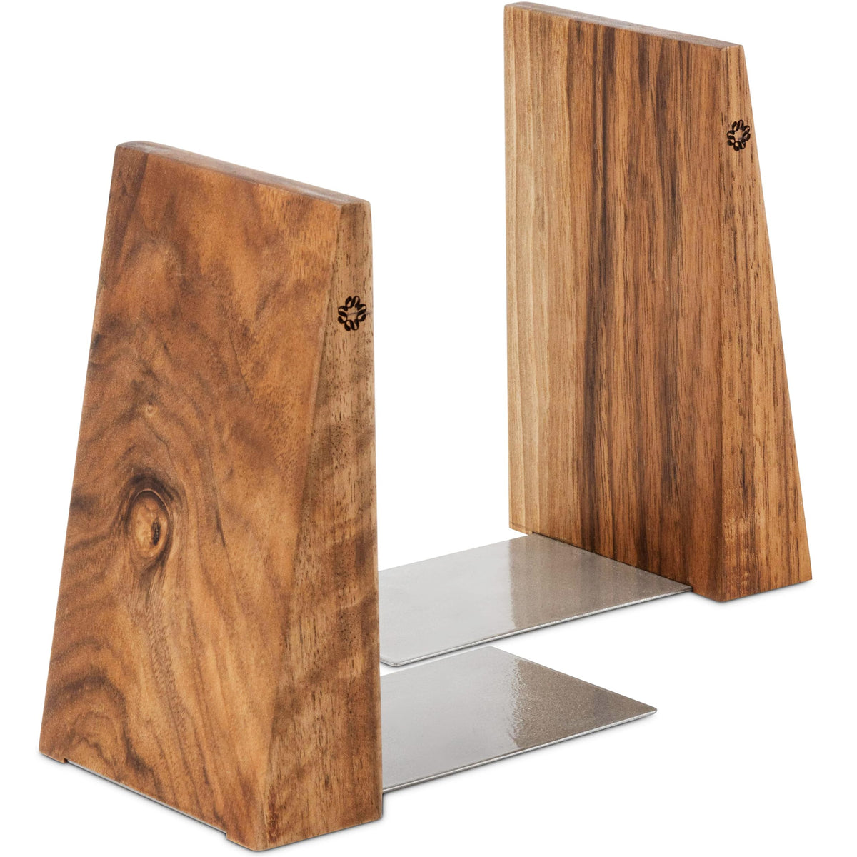 TILISMA walnut book ends with metal base hold heavy books securely.