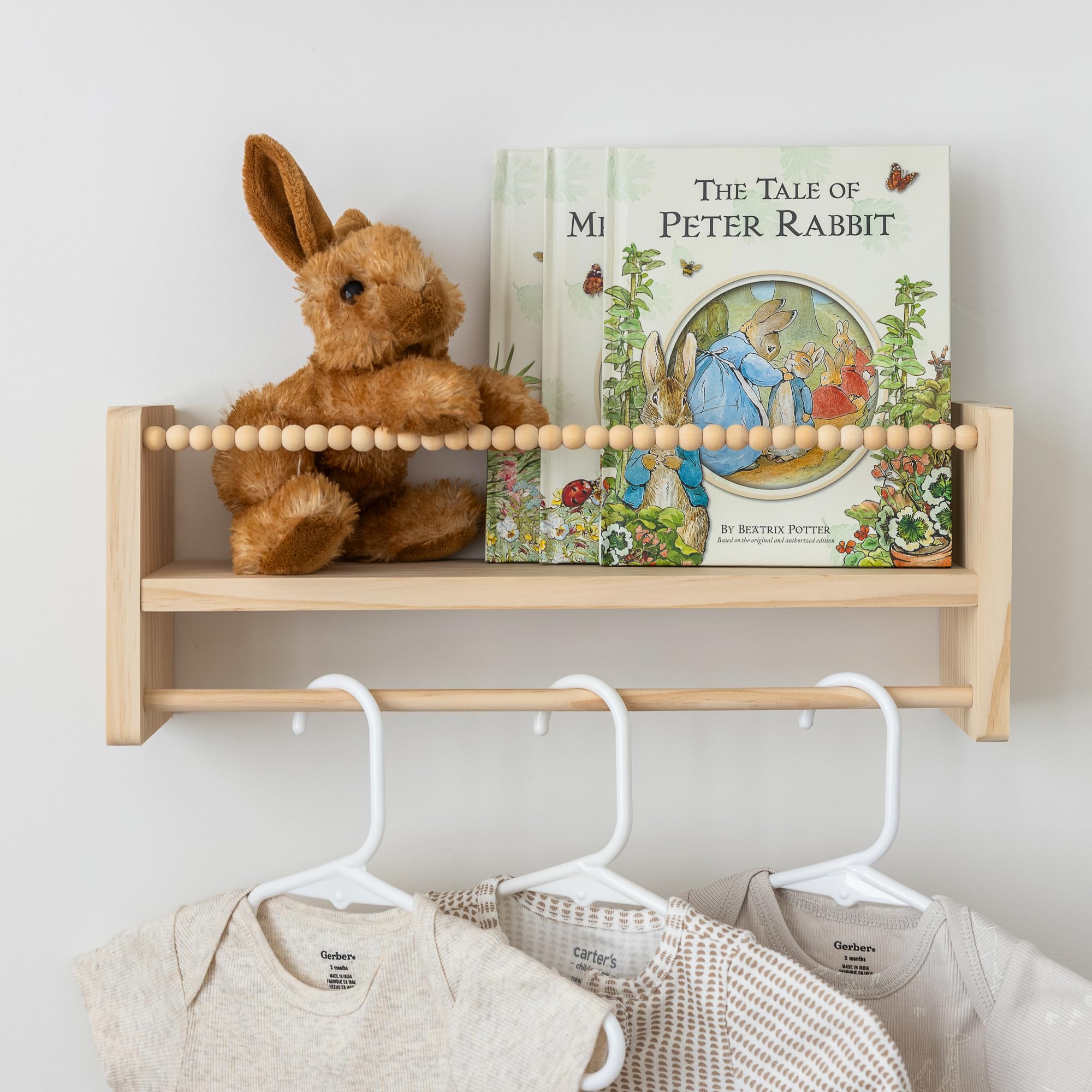 Timber And Teddy multi-purpose shelves suit nurseries, bathrooms and hallways.