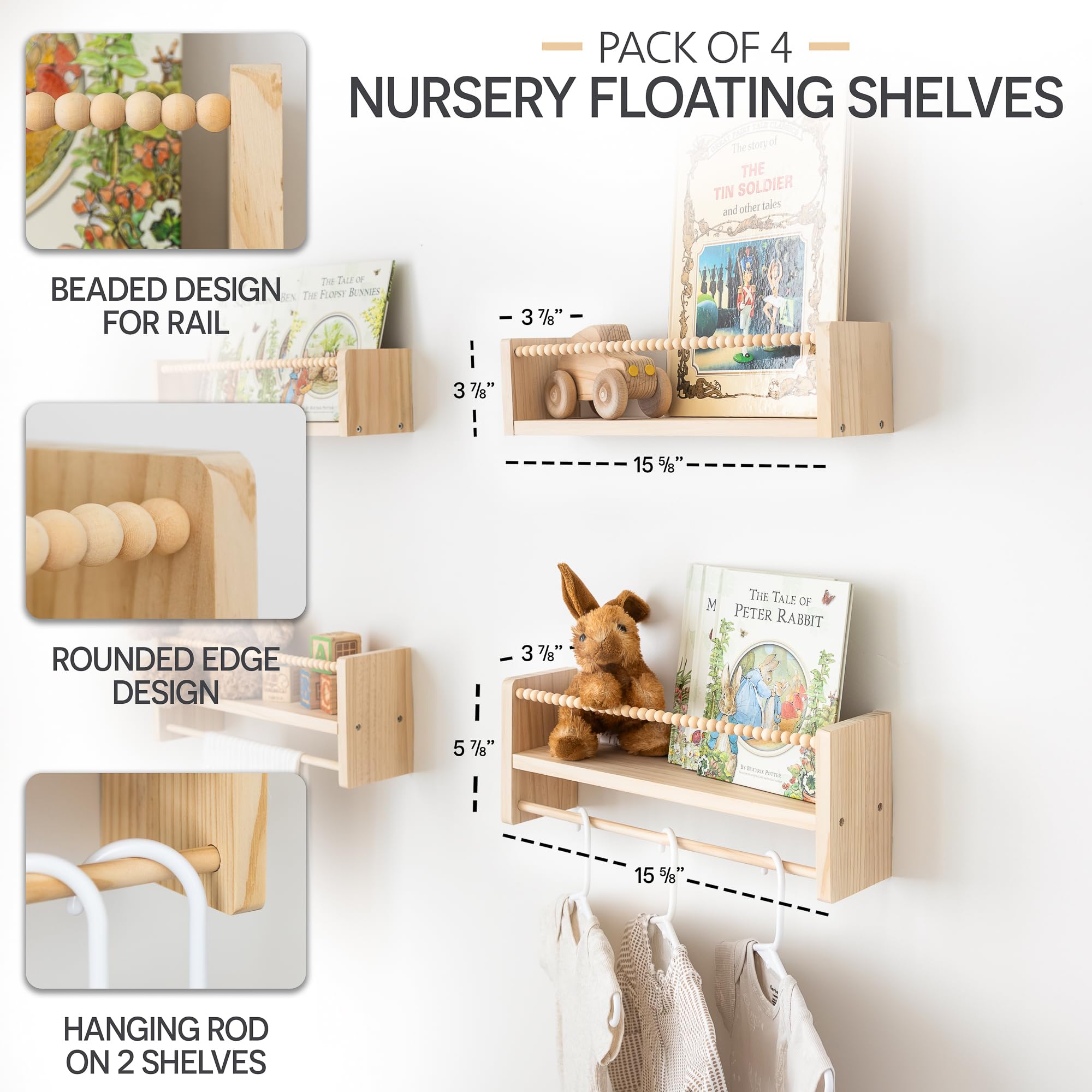 Timber And Teddy pine wood nursery shelves showcase sturdy construction.