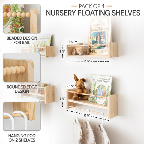 Timber And Teddy pine wood nursery shelves showcase sturdy construction.