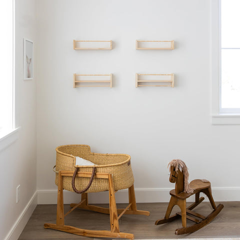 Timber And Teddy room shelves for books, toys, and mementos.