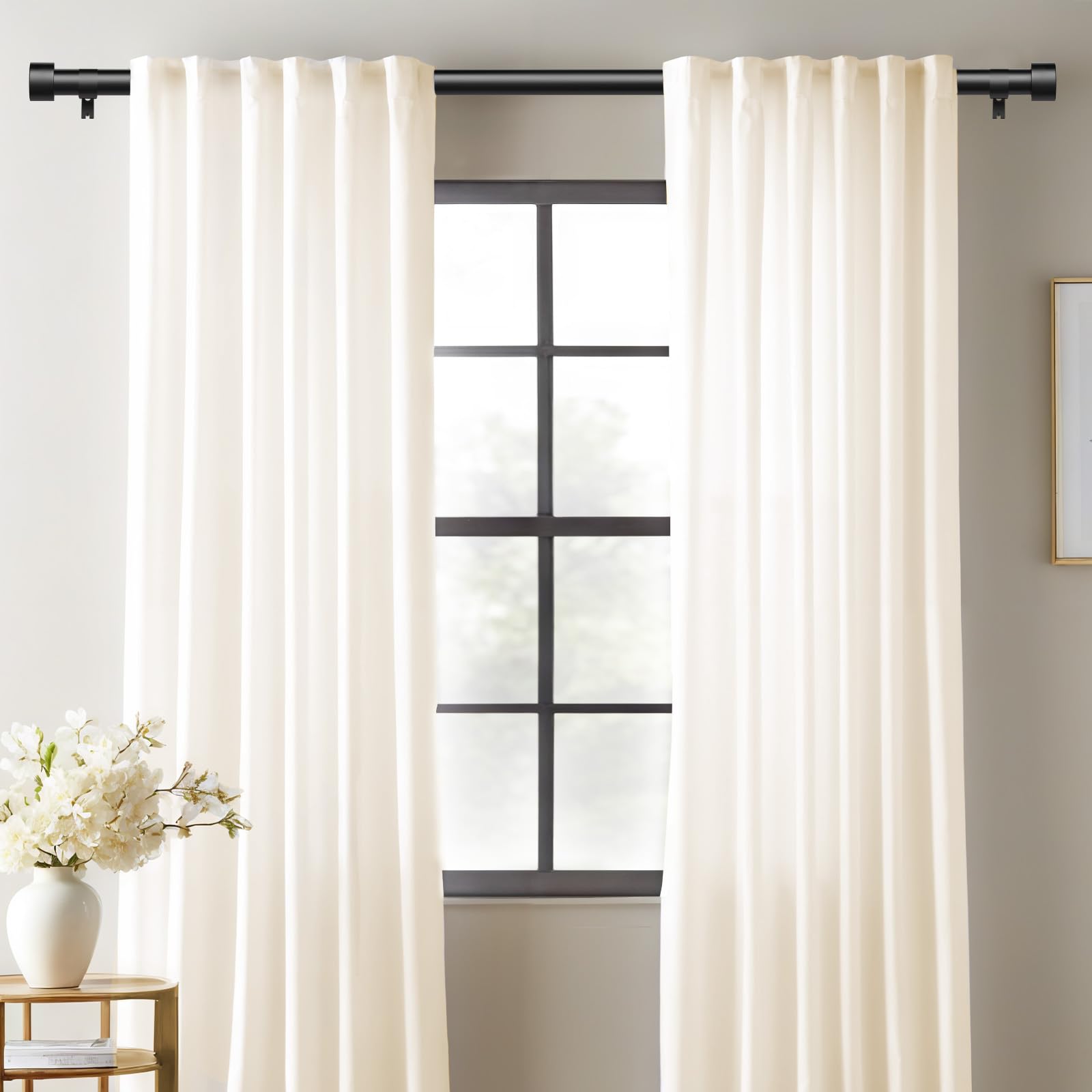 Time Forest 1-inch diameter black curtain rod with rust-resistant finish.