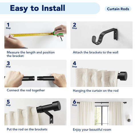 Time Forest heavy-duty rod reliably holds curtains with grommets.