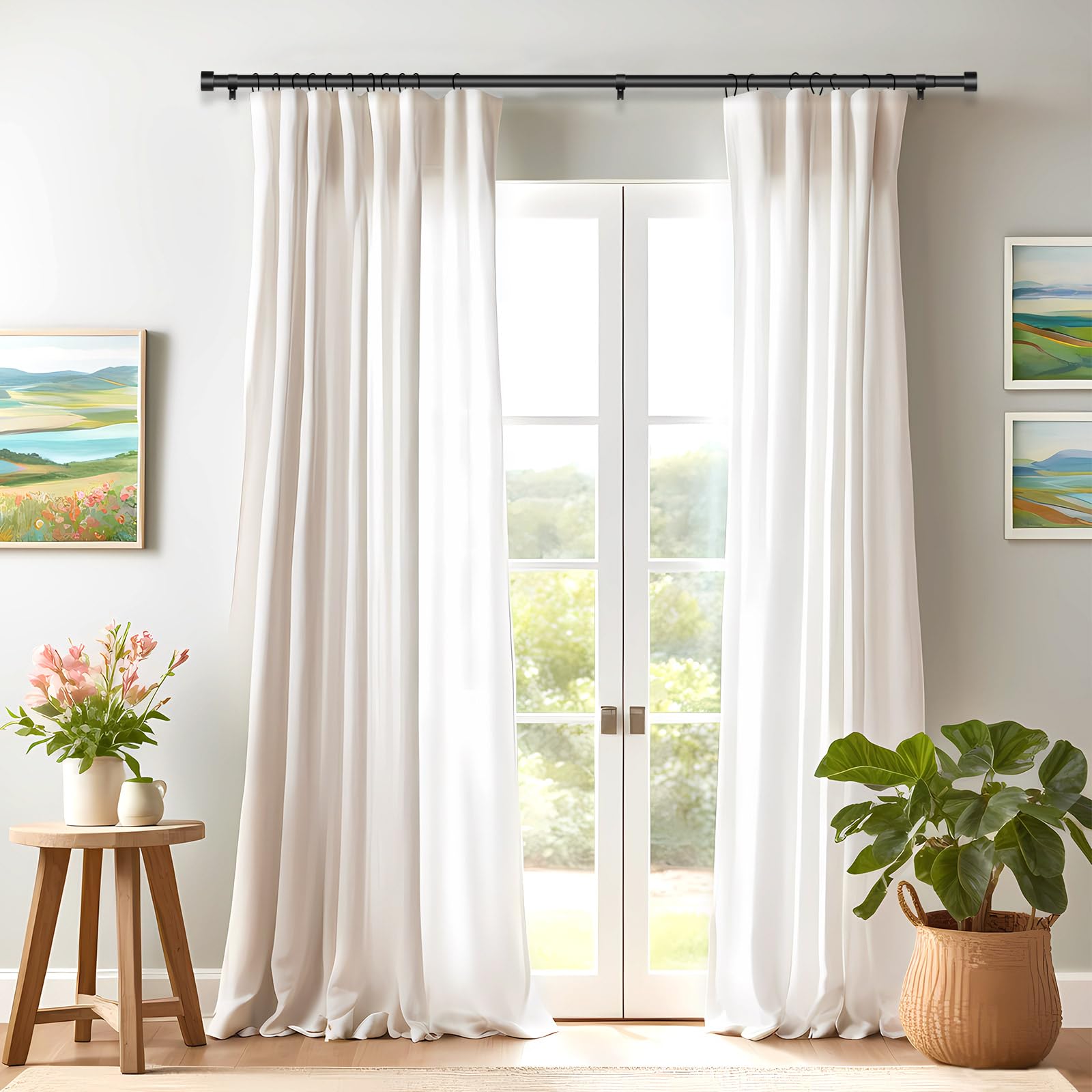 Time Forest stylish black curtain rod complements various curtain styles.