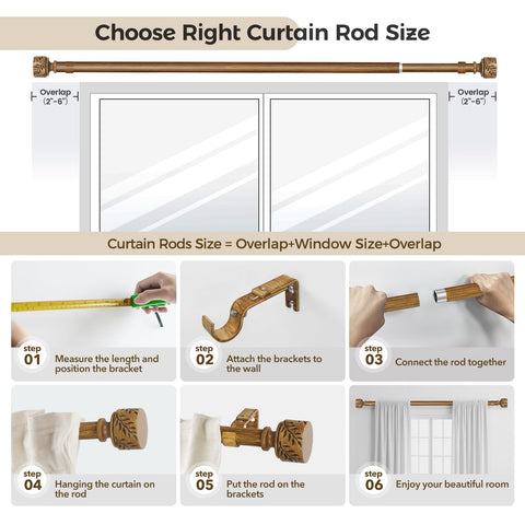 Time Forest dark wood curtain rod offers sturdy support and classic style.