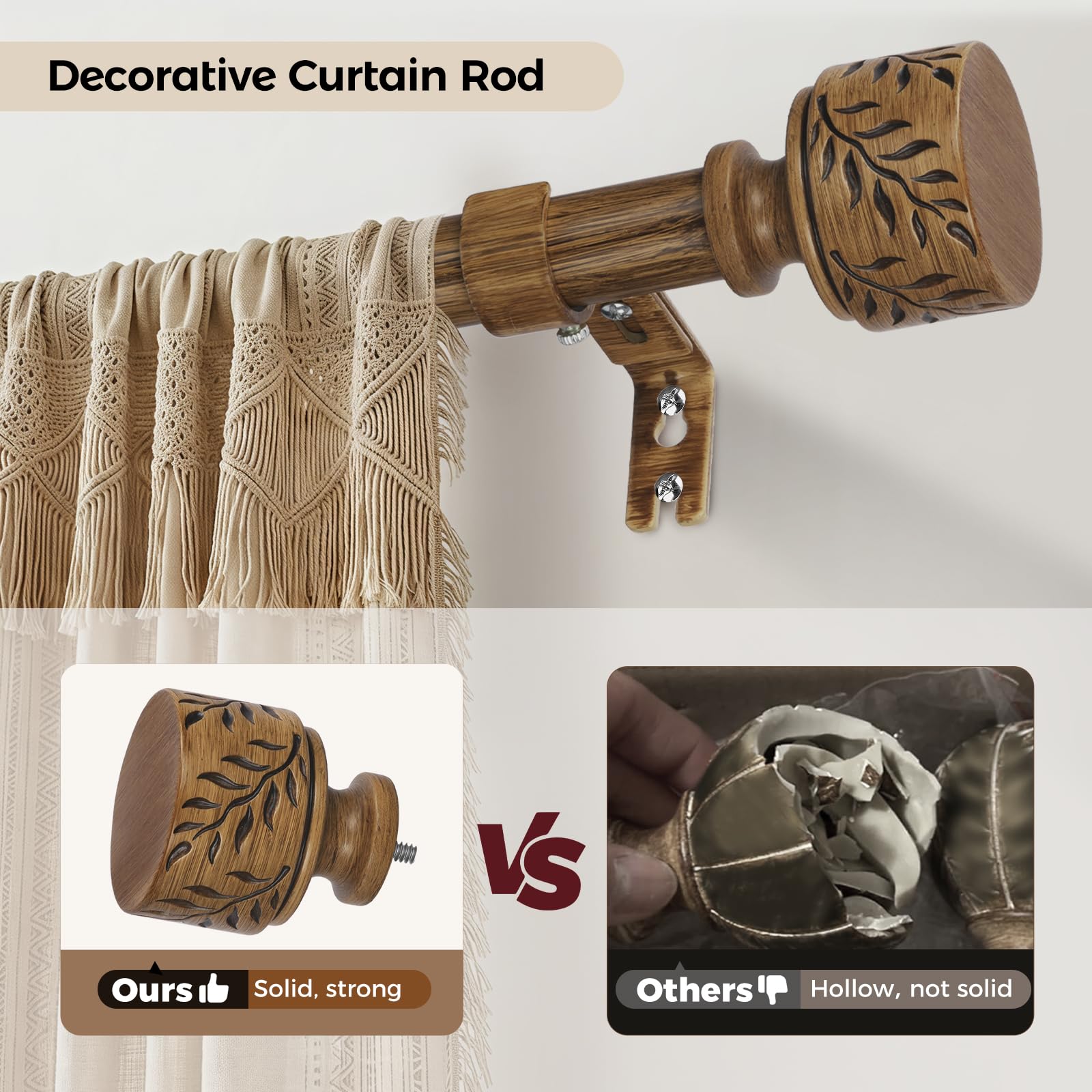 Time Forest rustic decor curtain rod adds warmth to living spaces.