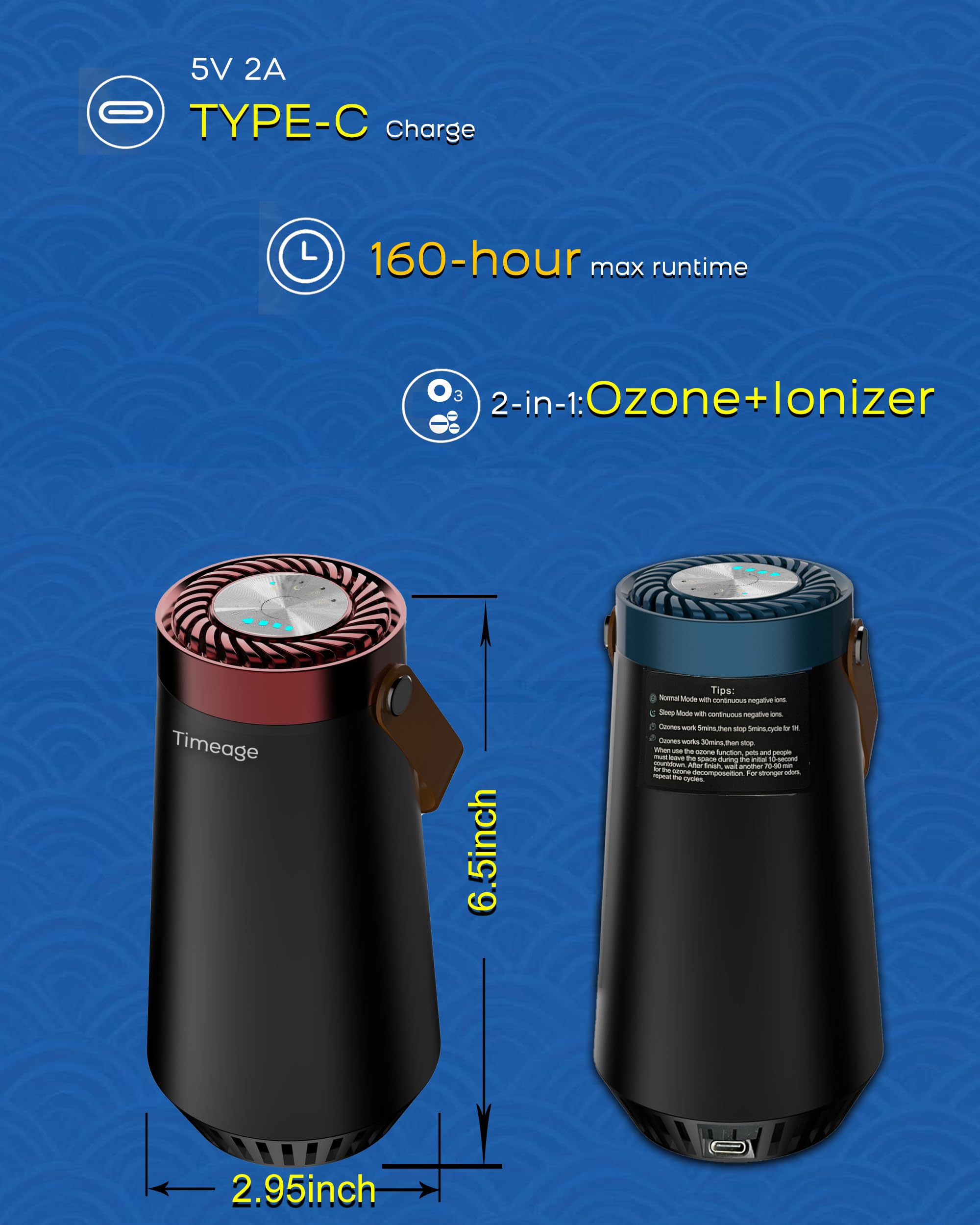Timeage daily ozone mode with 1-hour cycle for intermittent refreshing.