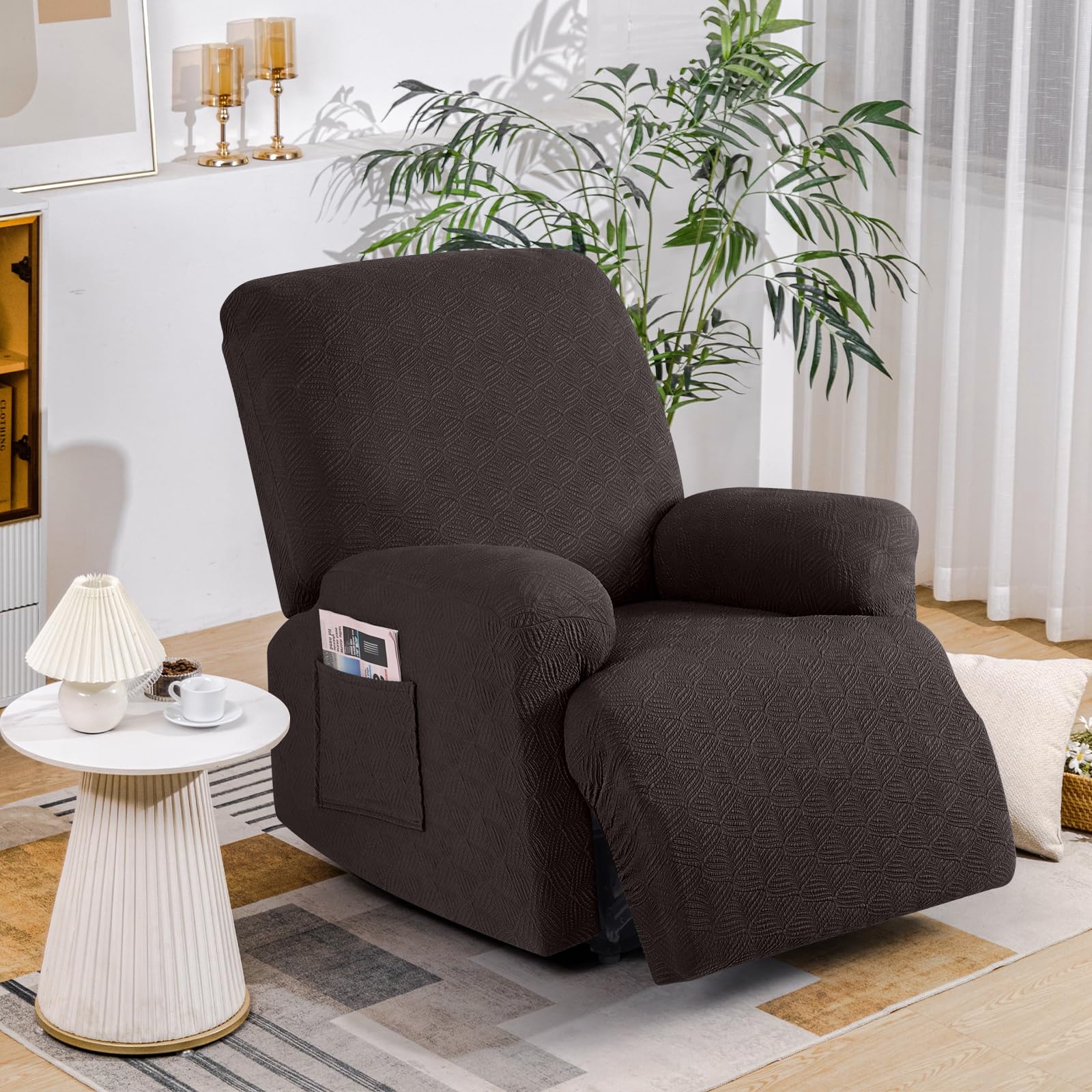 Timeles recliner cover protects against stains and scratches in living spaces.