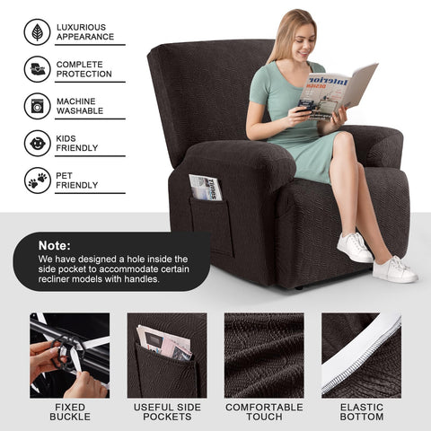 Timeles recliner cover stretched to fit chairs for a snug, easy setup.