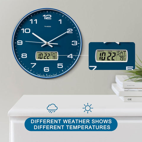 TIMESS blue wall clock fits modern interiors in bedrooms or offices.