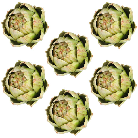 Timgle 6pc green artificial artichokes for large decorative displays.