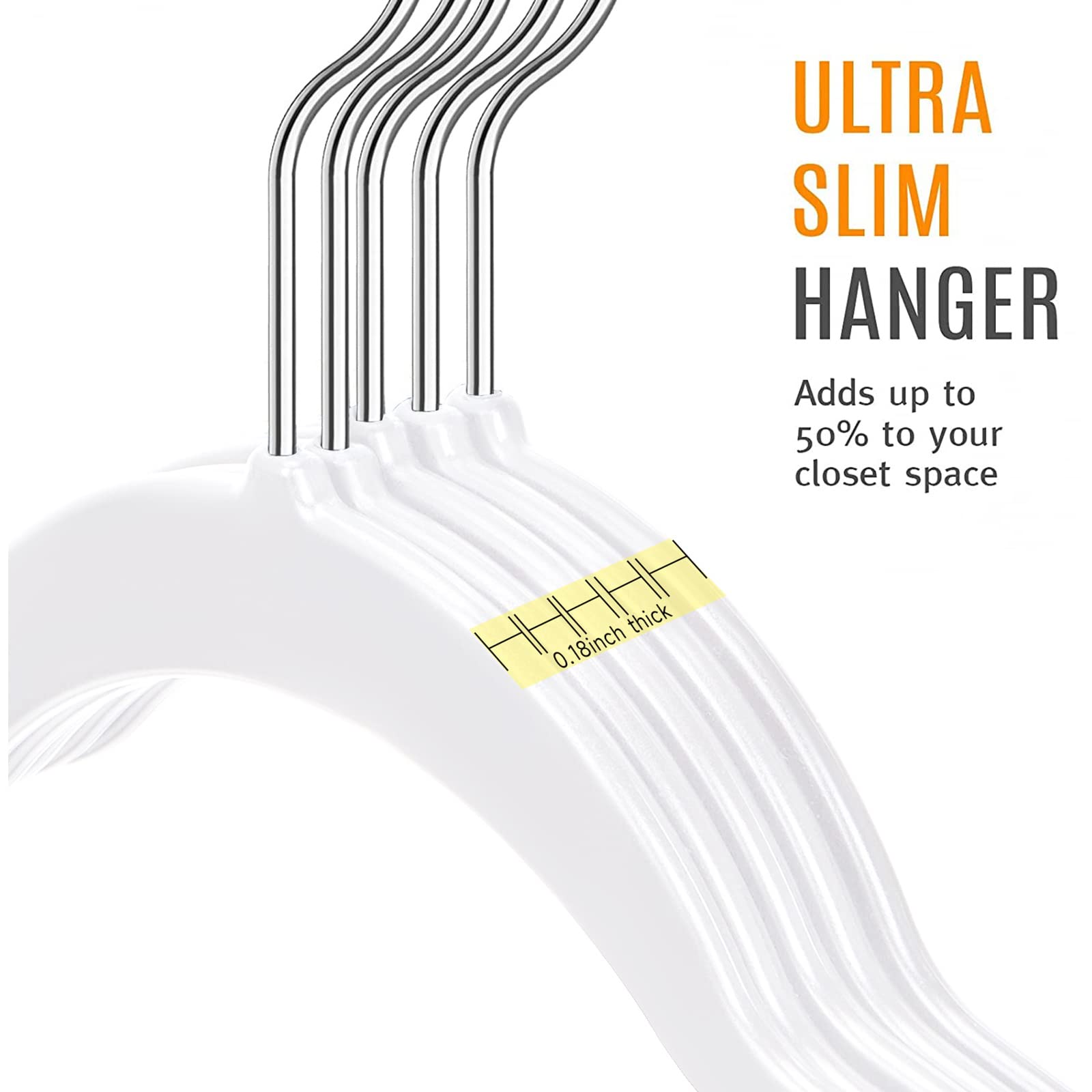 TIMMY 50 ultra-thin hangers maximize closet space and reduce clutter.