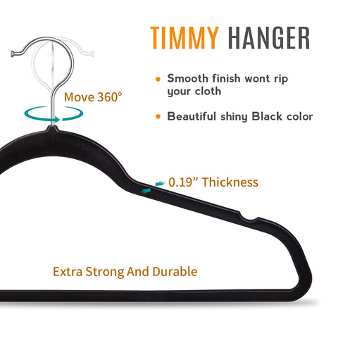 TIMMY eco-friendly plastic hangers protect fabrics and resist yellowing over time.