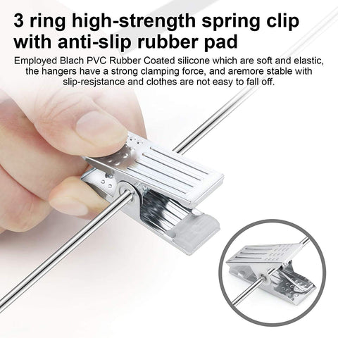 TIMMY velvet hanger with rubberized clips protects garments from clip marks.